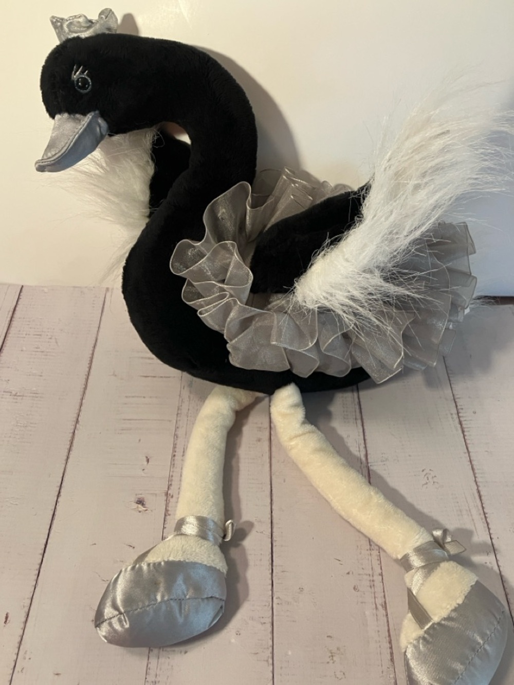 Rare Ganz Swanslea Black Swan Ballerina Plush Silver Crown Tutu 16"